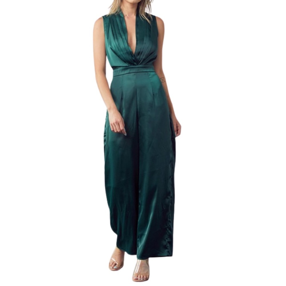 Chic Emerald Satin Jumpsuit